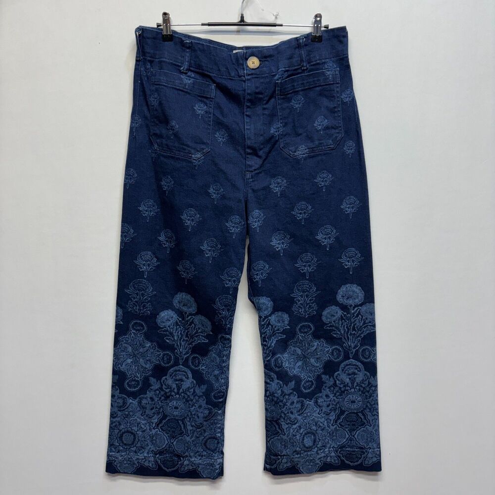 Maeve Wide Leg Crop The Colette Jeans Size 34 Blue Floral Print Denim D119 -5